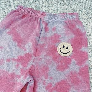 Tie dye sweatpants with smiley face!